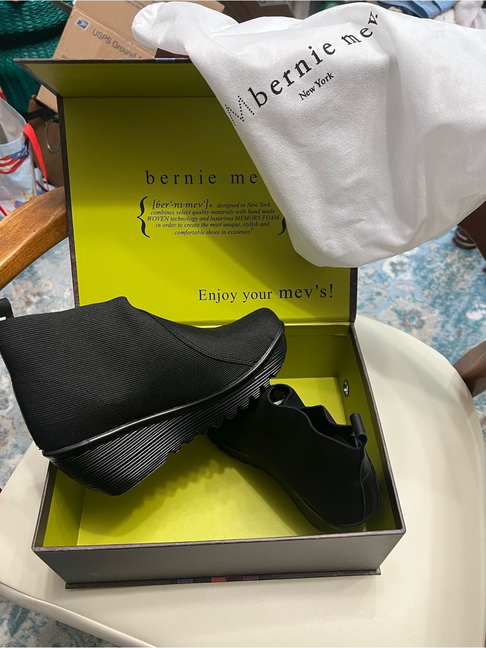 bernie mev. Black Women's Wedge Slip-On wedge booties.